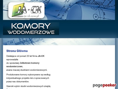 Działająca od ponad 20 lat firma JA-CK 
wprowadziła do sprzedaży żelbetowe 
komory wodomierzowe, zwane inaczej studniami wodomierzowymi.
Produkowane komory wykonywane są według indywidualnego projektu 
lub z opracowanych przez nas dokumentów.